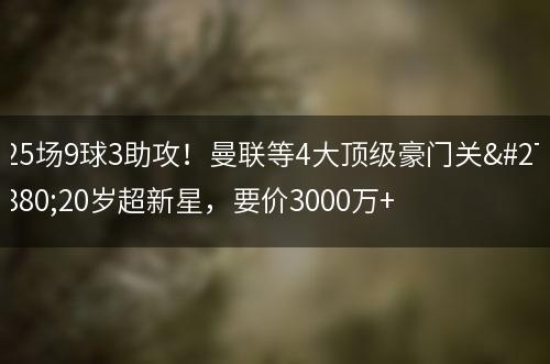 25场9球3助攻！曼联等4大顶级豪门关注20岁超新星，要价3000万+