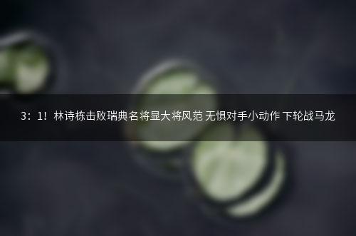 3：1！林诗栋击败瑞典名将显大将风范 无惧对手小动作 下轮战马龙